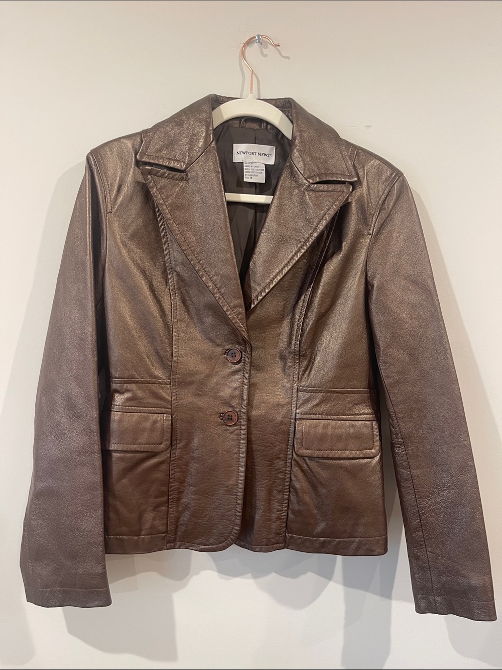 Newport News Women's Chocolate Brown/Bronze Leather Blazer